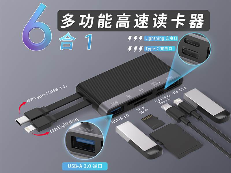 High-speed USB3.0 multi-function card reader suitable for Apple 16 Android mobile phones and computers universal eight-in-one