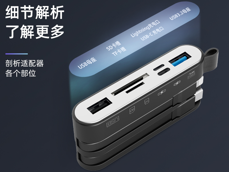 八合一高速 USB3.0 多功能读卡器 苹果 17 / 安卓手机 / 电脑通用 多设备兼容便捷传数据