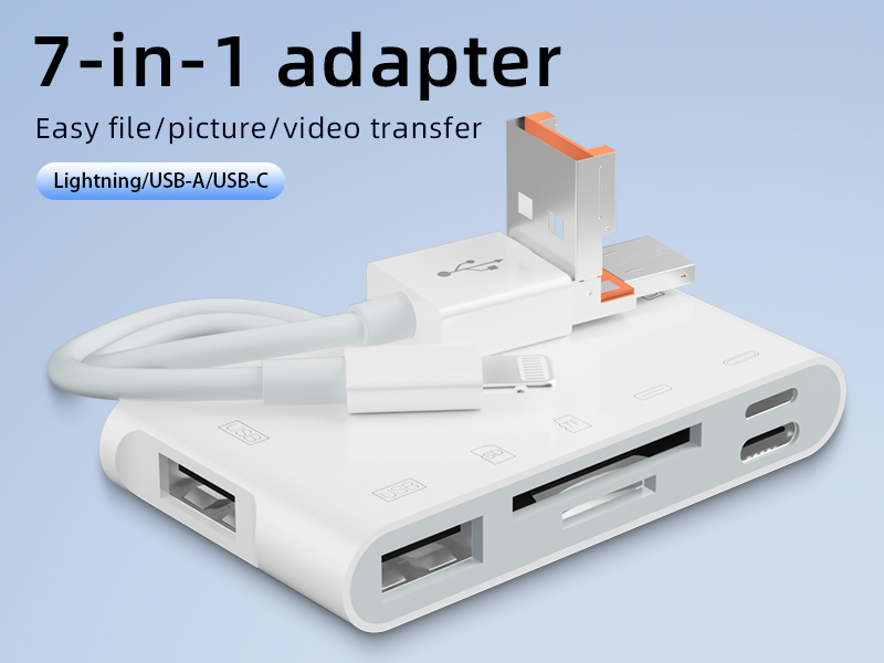 7-in-1 adapter supports SD/TF card keyboard, mouse, USB flash drive is suitable for Apple Android computers