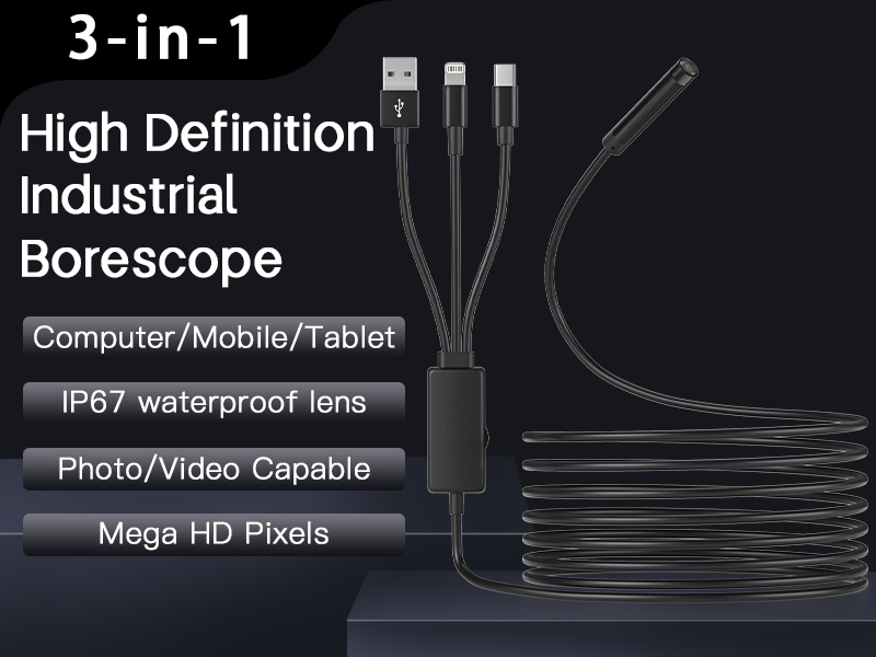 Three-in-one mobile phone and computer industrial endoscope, high-definition Type-C, Android waterproof endoscope, Apple IOS mobile phone endoscope