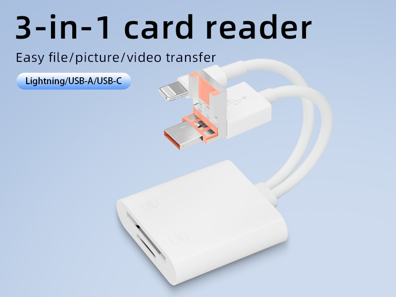 Three-in-one card reader supports SD/TF dual-sIM card reading and mutual transmission files suitable for Apple Android computers