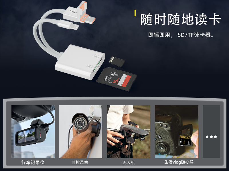Three-in-one card reader supports SD/TF dual-sIM card reading and mutual transmission files suitable for Apple Android computers