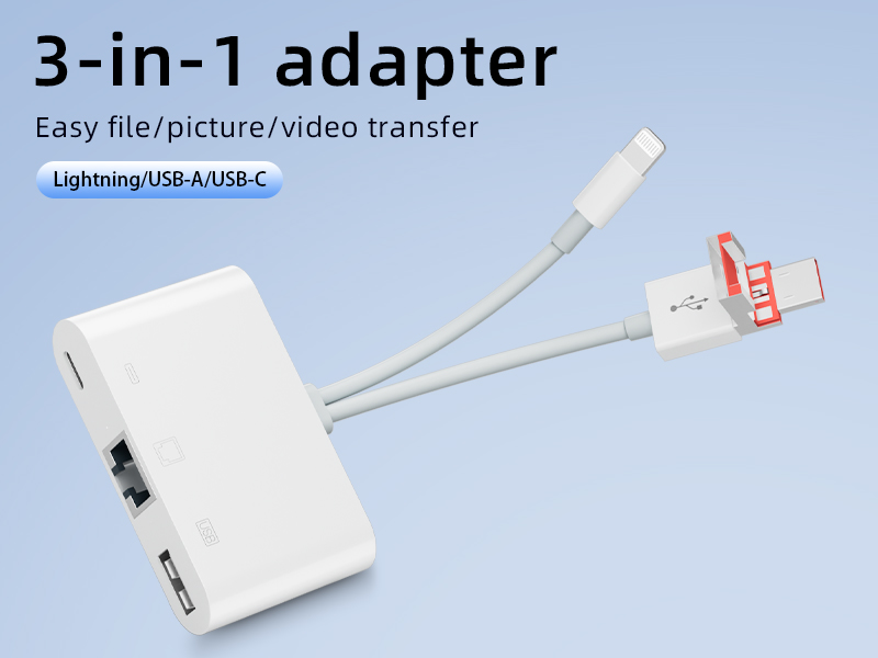 Three-in-one RJ45 network port adapter plug-and-play support keyboard, mouse, USB flash drive is suitable for Apple Android computers