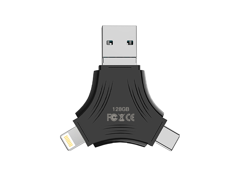 The high-speed USB3.0 three-in-one USB flash drive with three interfaces is compatible with Apple and Android computers and tablets, ensuring fast and stable data transfer