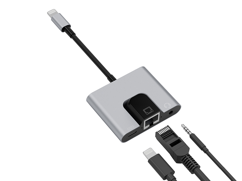 Compatible with Apple 13 live streaming lightning to RJ45 network card converter, 100M network speed charging 3.5mm headphones