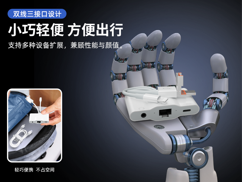 The five-in-one network port RJ45 adapter is plug-and-play and supports keyboard, mouse and USB flash drive. It is suitable for Apple and Android computers