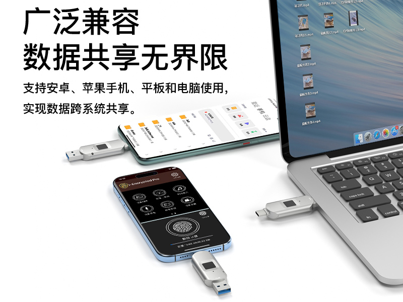 Three-in-one fingerprint encryption U disk in the era of big data data security refused to leak privacy applicable to Apple and Android computers