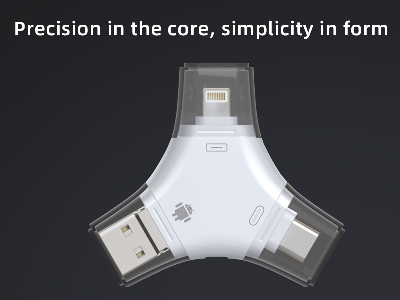 3-in-1 Multi-Function Card Reader: Simultaneous SD & TF Card Reading, Full Coverage of Lightning/TC/USB Ports