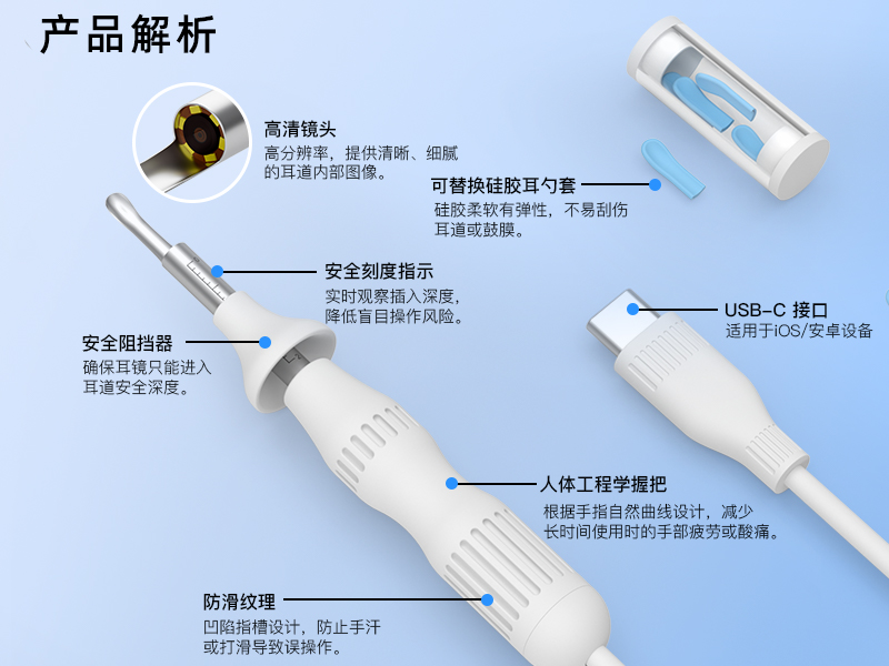 跨境爆款 1920P 高清智能可视耳镜 手机直连掏耳护理套装