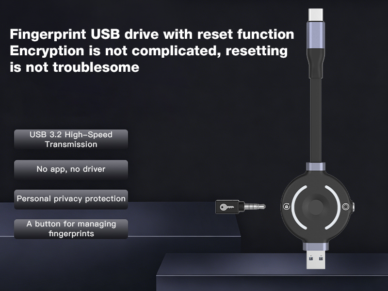 Fingerprint Encrypted USB 3.2 Flash Drive, Pure Hardware Encryption, Compatible with iPhones