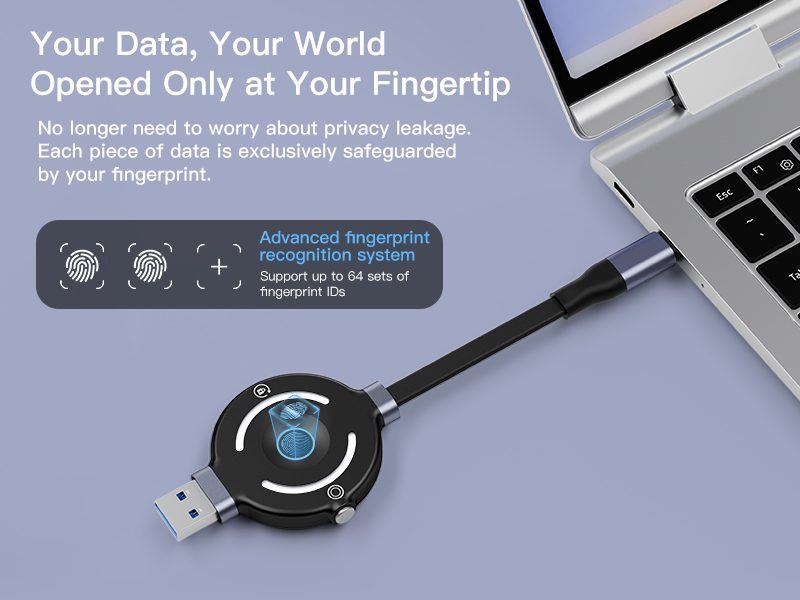 Fingerprint Encrypted USB 3.2 Flash Drive, Pure Hardware Encryption, Compatible with iPhones