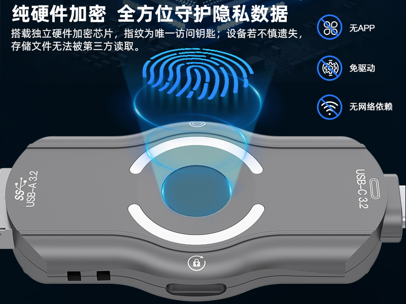 苹果安卓纯硬件指纹U盘无APP即插即用USB3.2高效传输