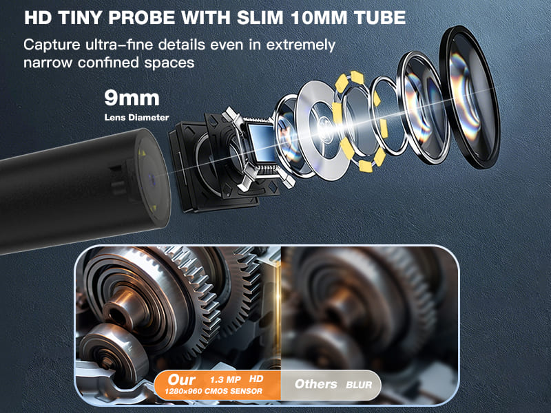 High-definition industrial borescope, custom-shaped snake tube waterproof camera for automotive air conditioning duct inspection probe