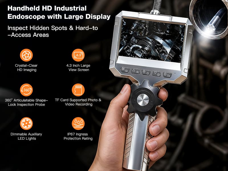 Bidirectional 360 ° steering industrial endoscope IPS handheld with screen endoscope for automotive repair engine carbon deposition pipeline detection camera