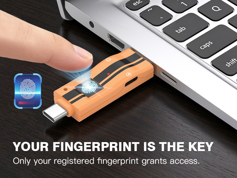 NK-843 Pure Hardware Fingerprint Encrypted USB Flash Drive with USB-A & USB-C Dual Interface, Driver-Free Plug and Play