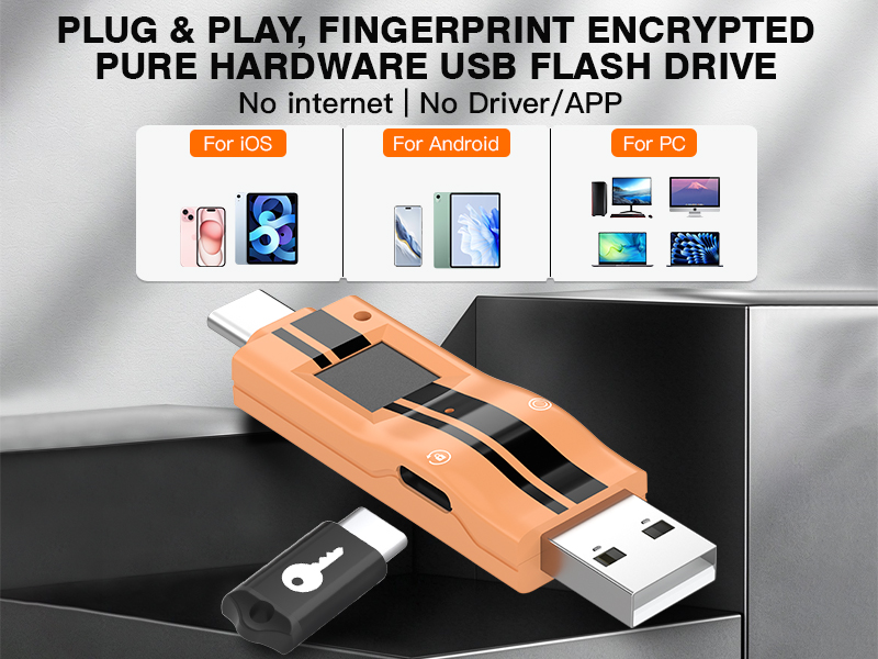 NK-843 Pure Hardware Fingerprint Encrypted USB Flash Drive with USB-A & USB-C Dual Interface, Driver-Free Plug and Play